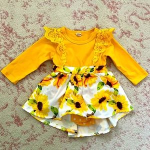 EUC Sunflower Twirl Dress with Bodysuit size 6-12 months